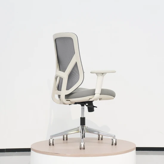 2023 Nouveaux produits Chaise en maille à dossier moyen avec cadre gris Chaises pivotantes en maille de bureau
